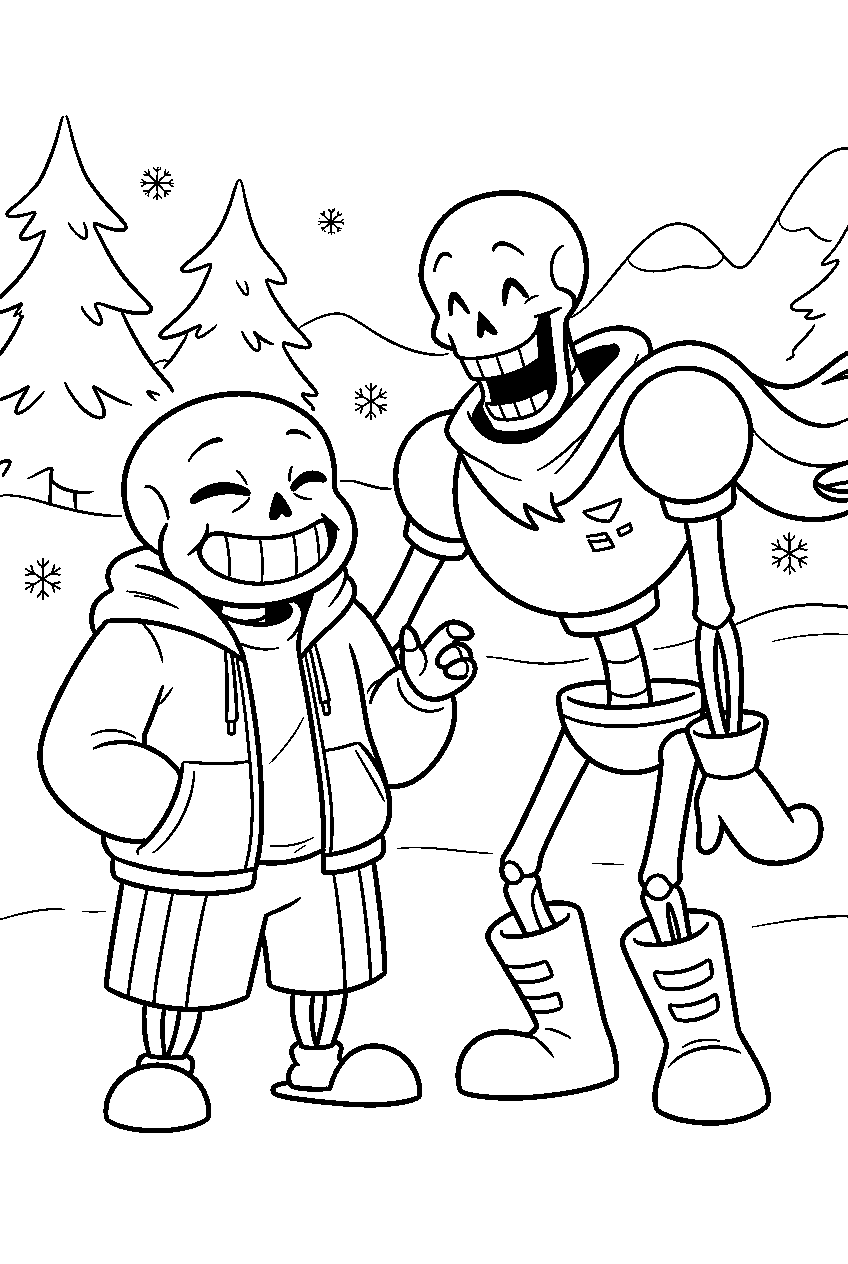 undertale sans laughing with papyrus in snowdin line art