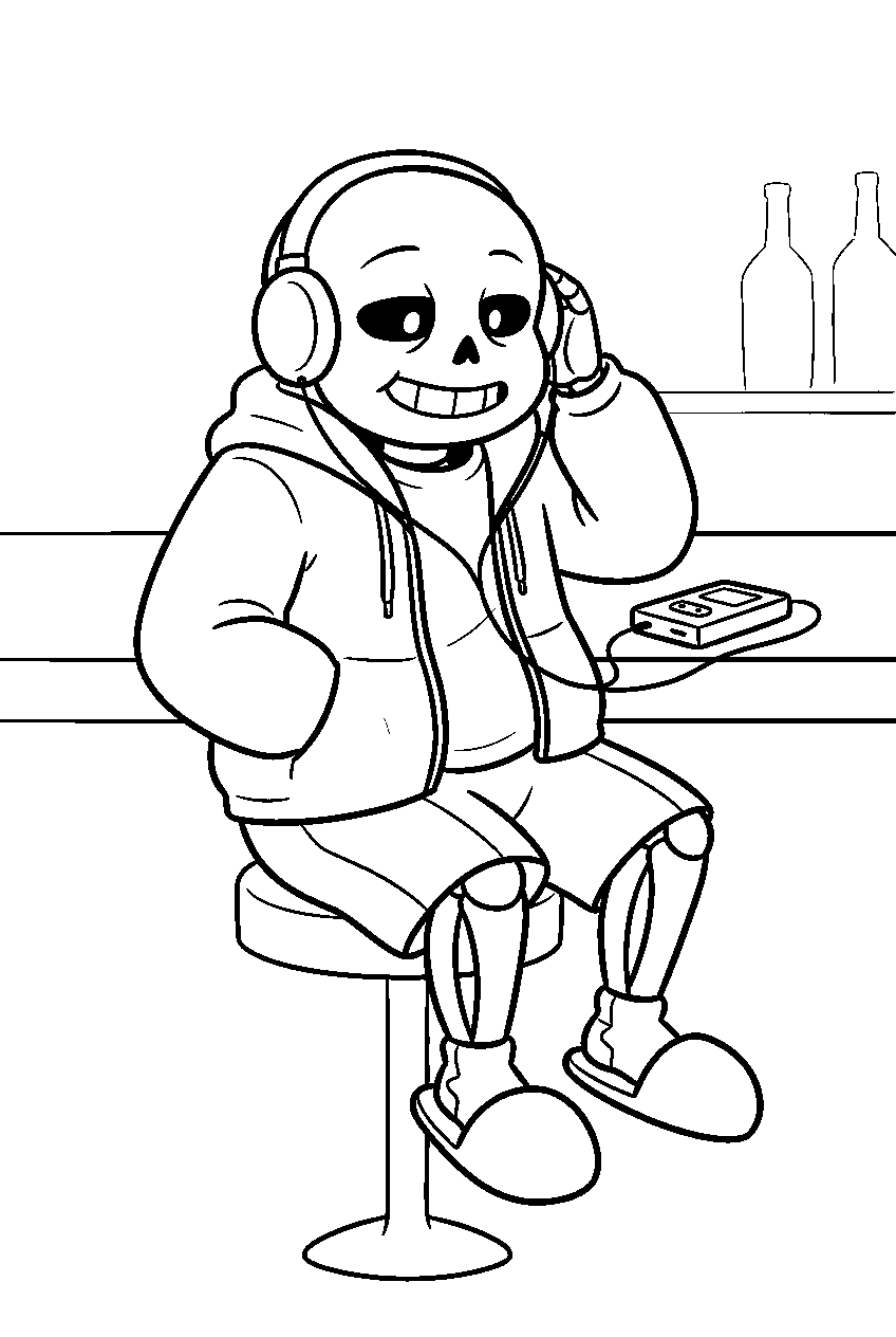 undertale sans listening to music at grillby s line art
