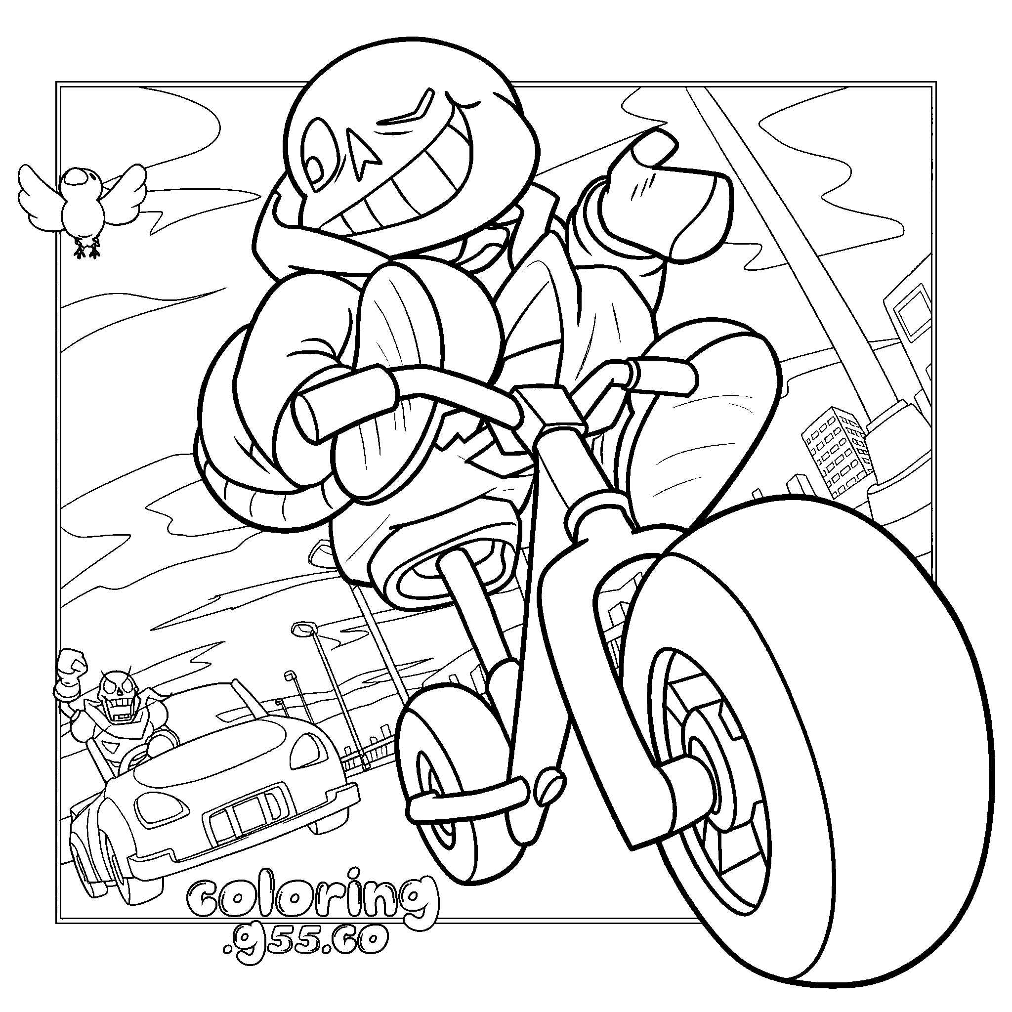 undertale sans riding tricycle line art