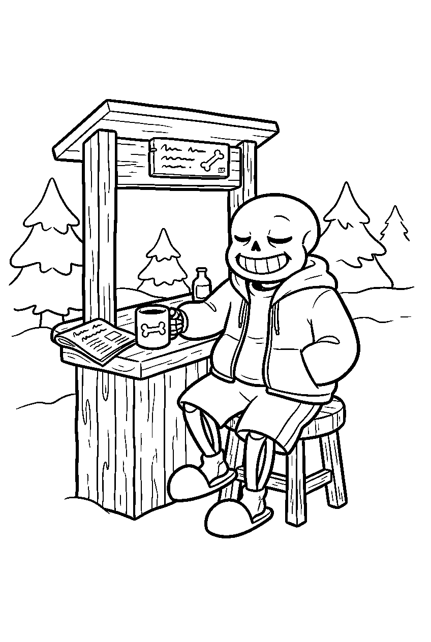 undertale sans sitting at a sentry station line art