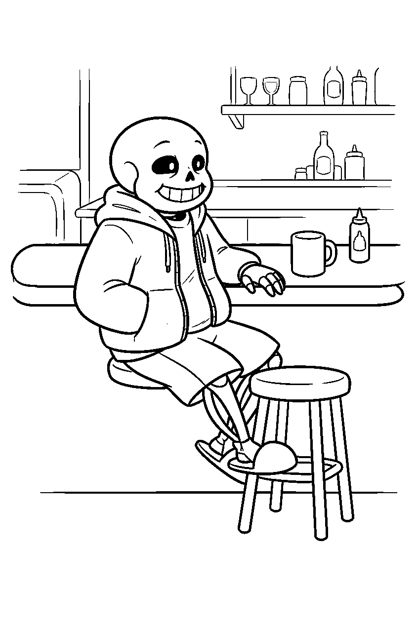 undertale sans sitting at the grillby s counter line art