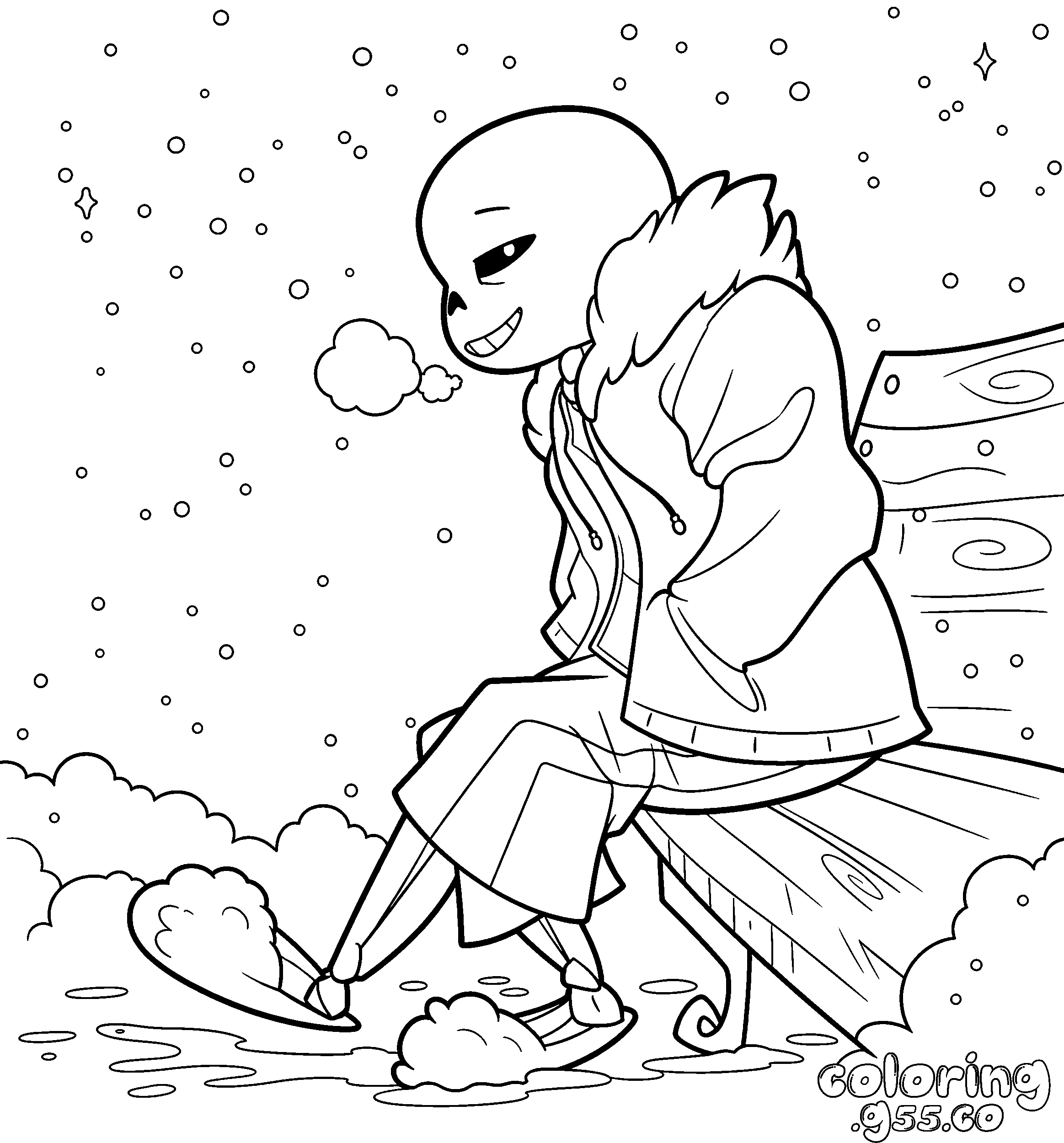undertale sans snow bench line art for kids