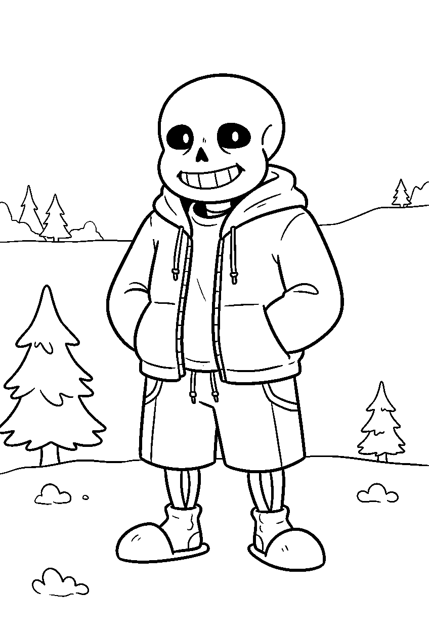 undertale sans standing in snowdin line art