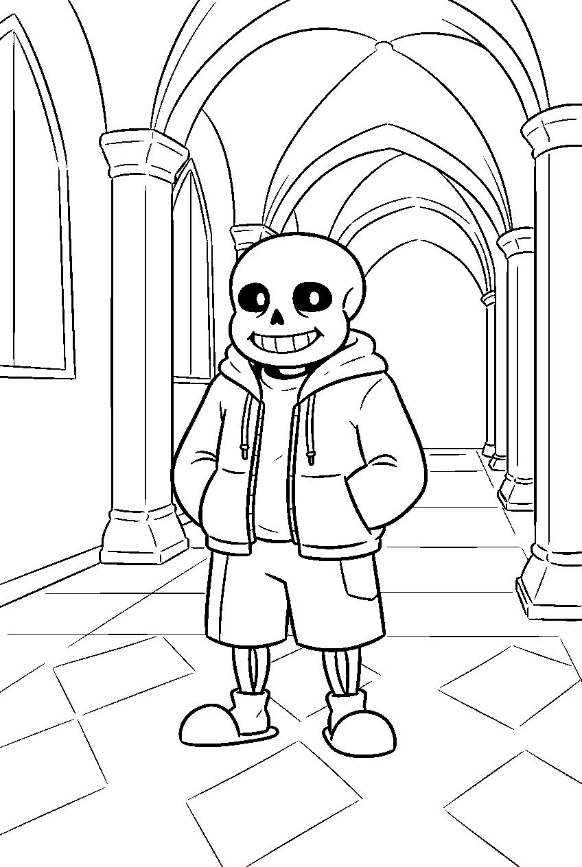 undertale sans standing in the last corridor line art