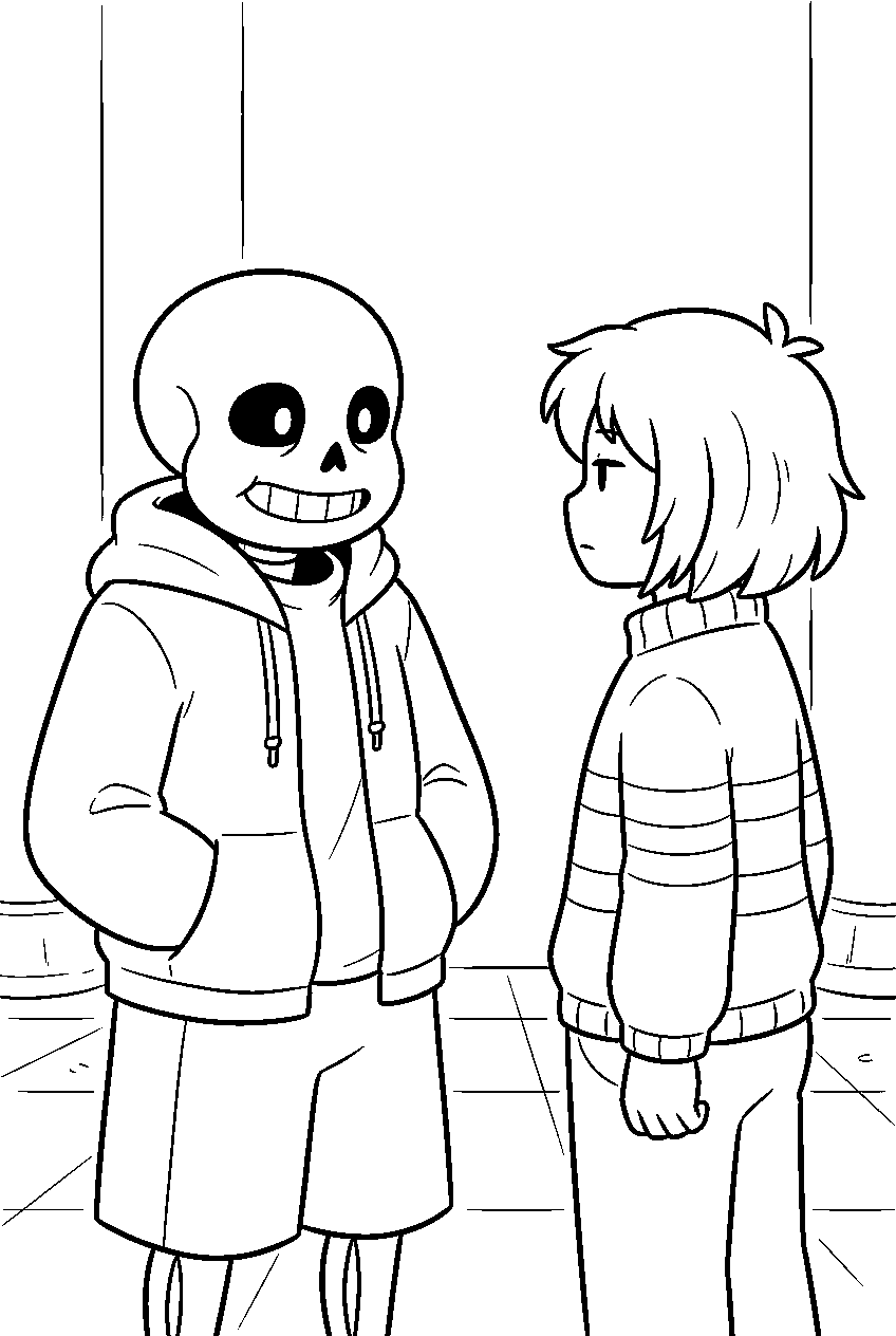 undertale sans talking to frisk in the last corridor line art