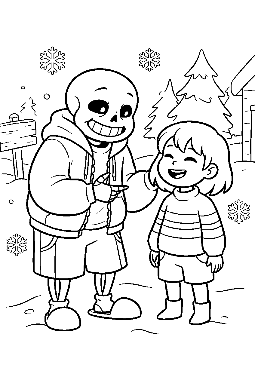 undertale sans telling frisk a joke in snowdin line art