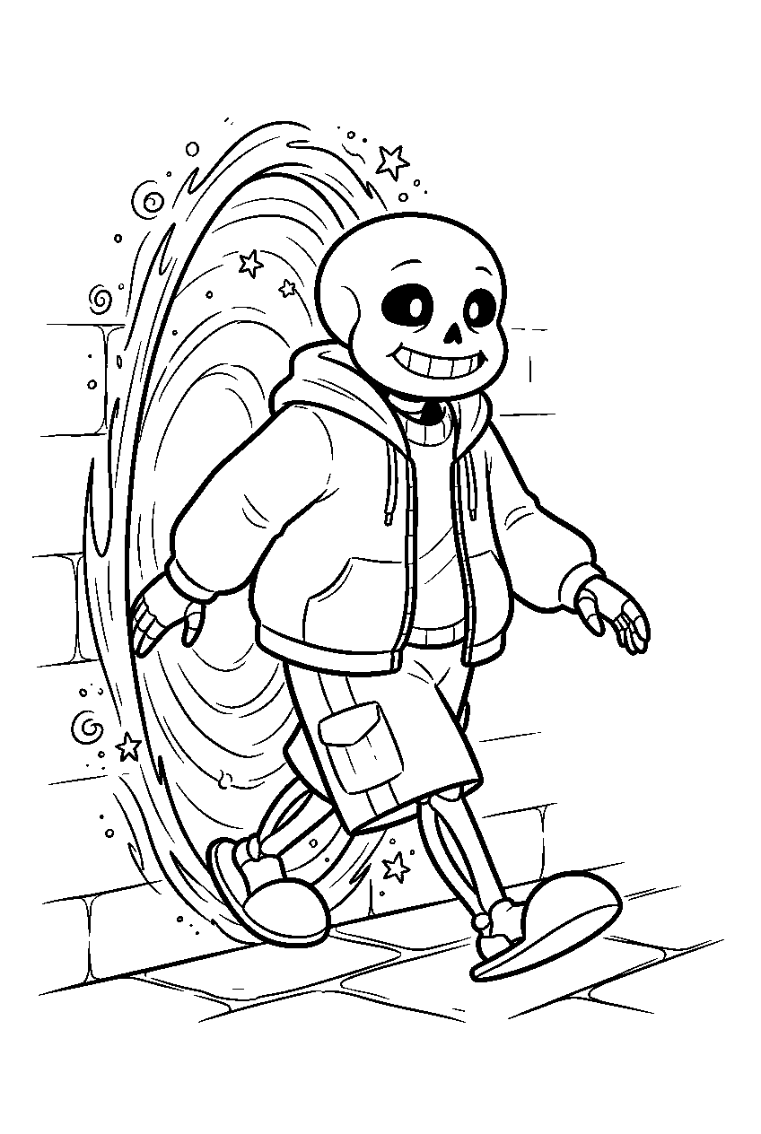 undertale sans walking through a shortcut doorway line art