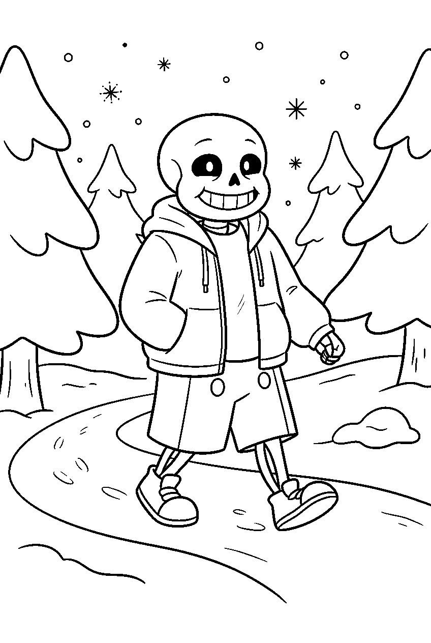 undertale sans walking through snowdin forest line art