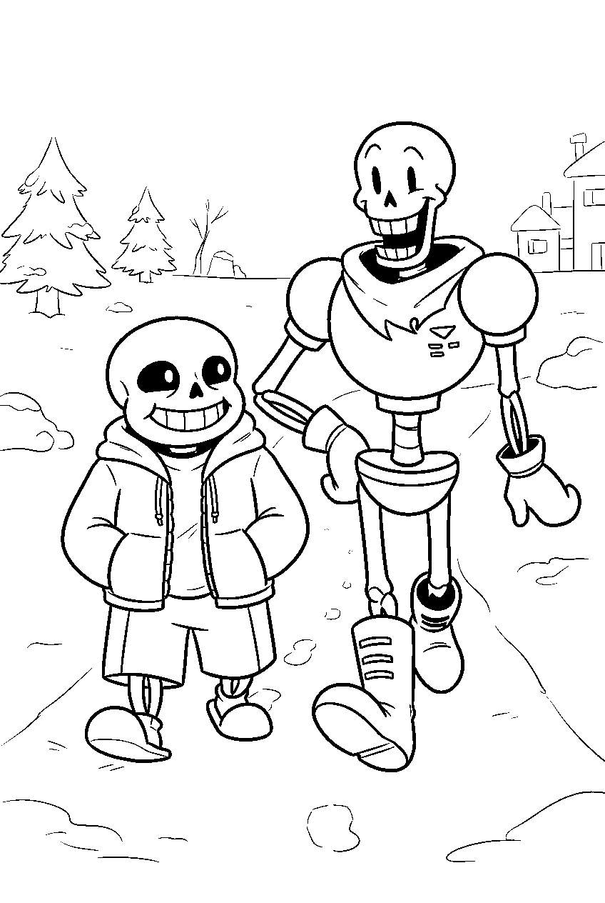 undertale sans walking with papyrus through snowdin line art