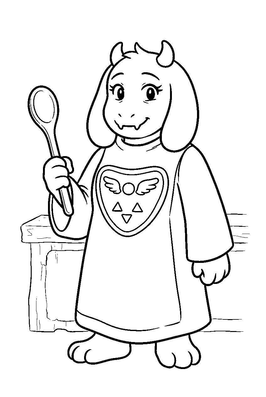 undertale toriel carrying a cooking spoon line art
