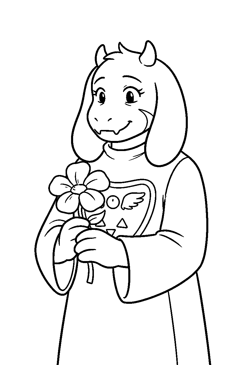 undertale toriel holding a golden flower line art
