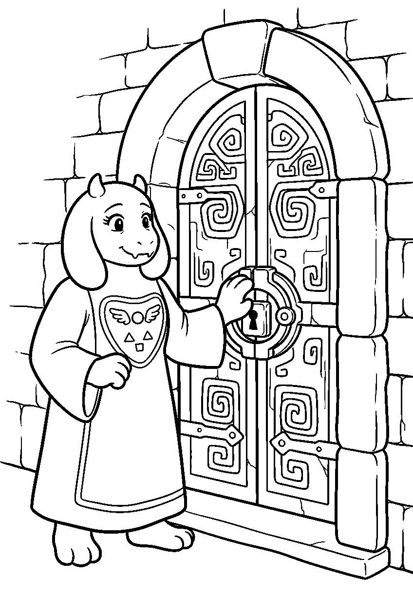 undertale toriel opening a ruins door line art