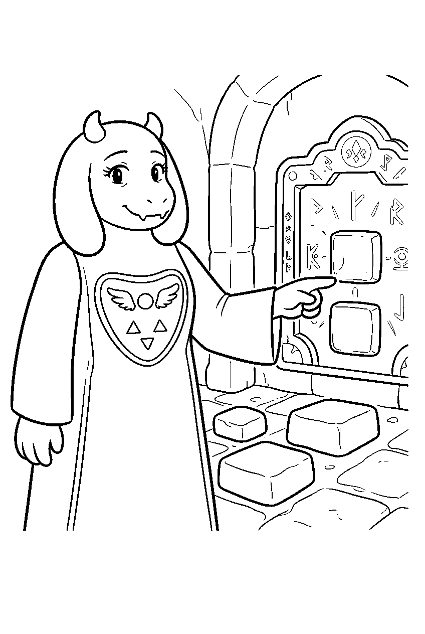 undertale toriel pointing at a ruins puzzle line art