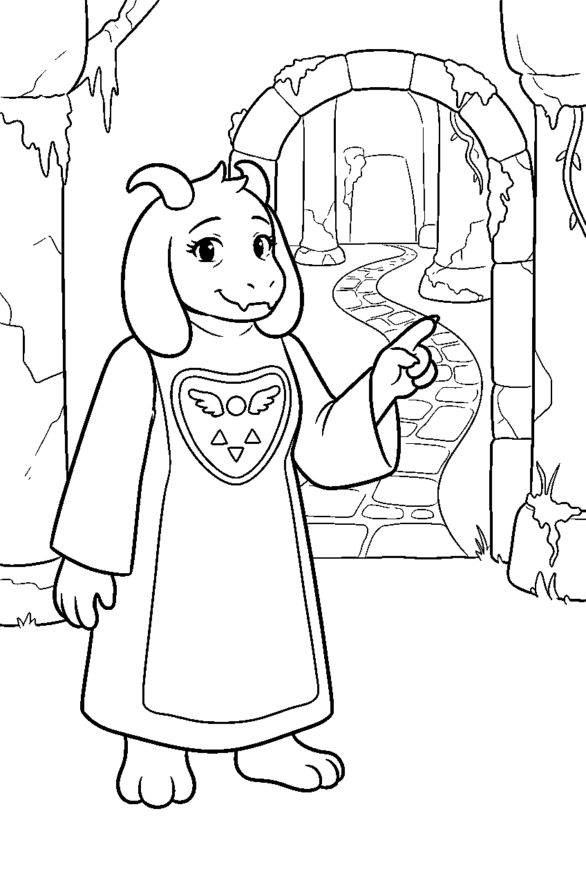 undertale toriel pointing down a ruins path line art
