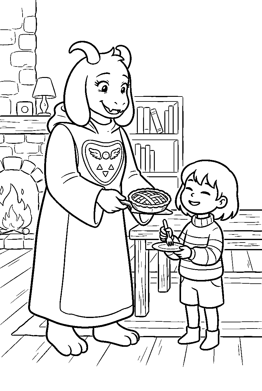 undertale toriel serving pie to frisk line art