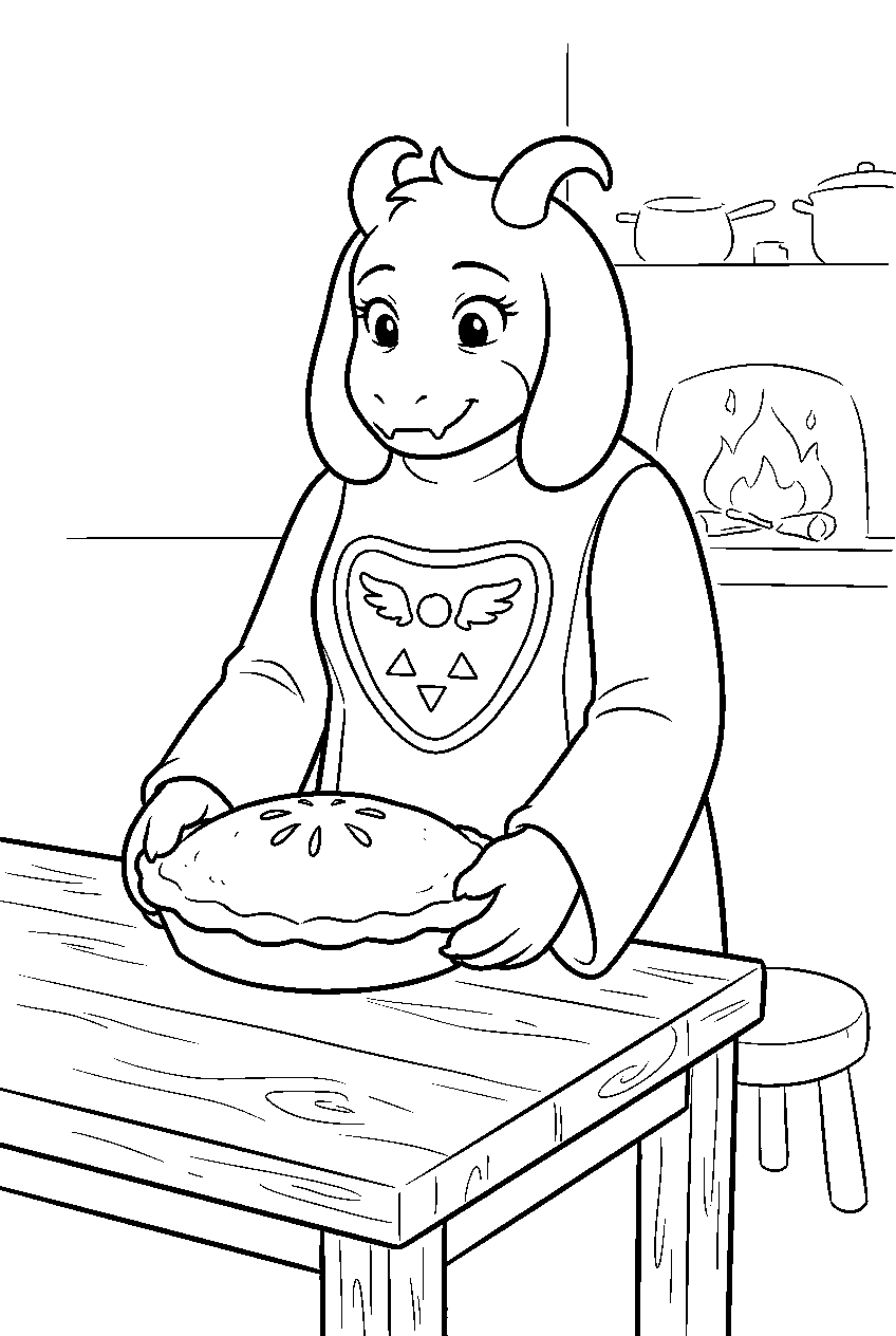 undertale toriel setting a pie on the table line art