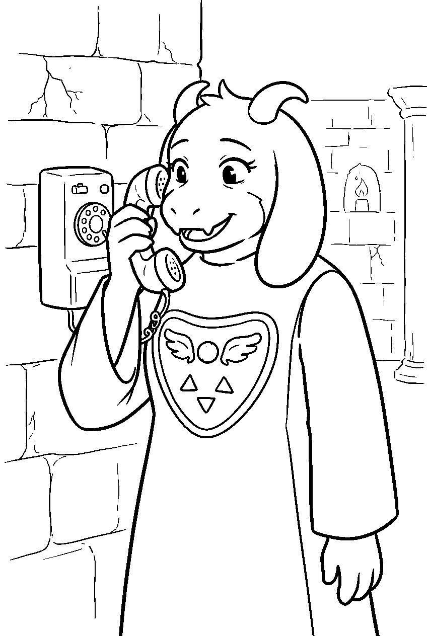 undertale toriel talking on the phone in the ruins line art