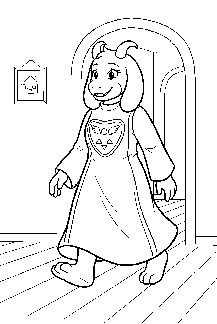 undertale toriel walking through her home line art