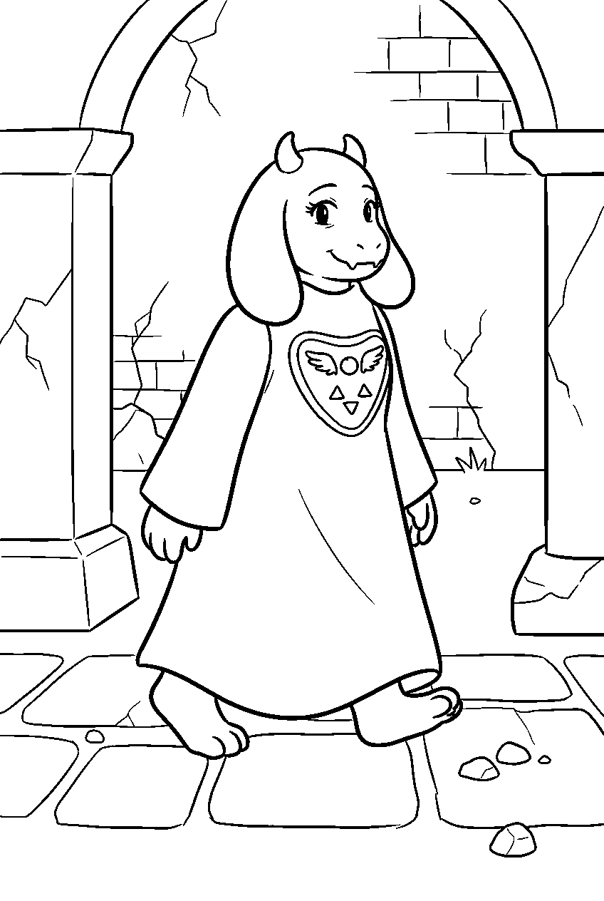 undertale toriel walking through the ruins line art