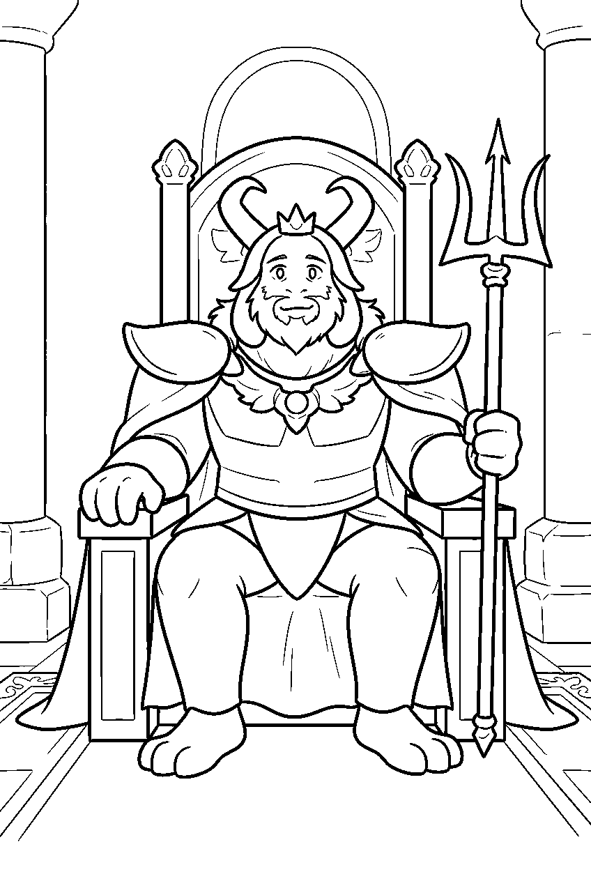 undertale asgore dreemurr sitting on his throne line art
