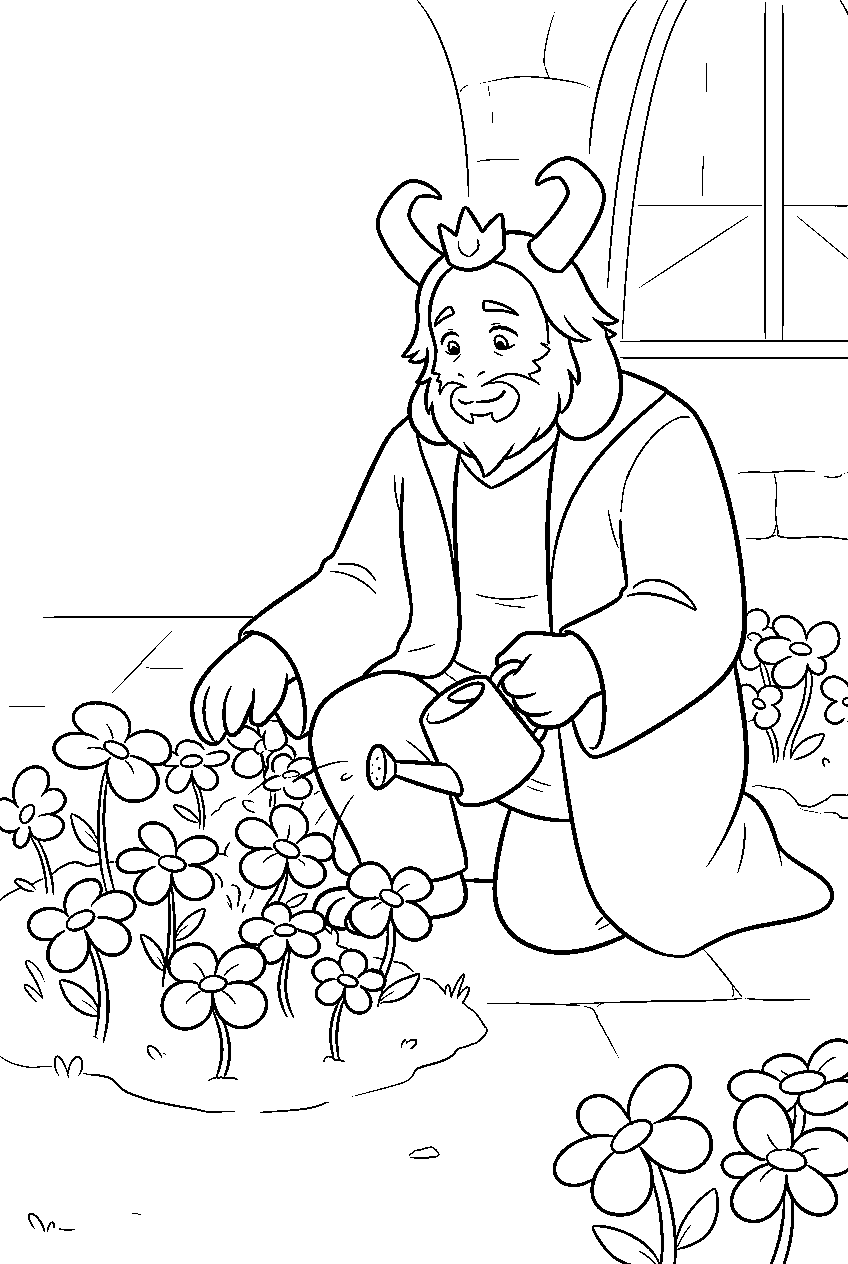 undertale asgore dreemurr tending golden flowers line art