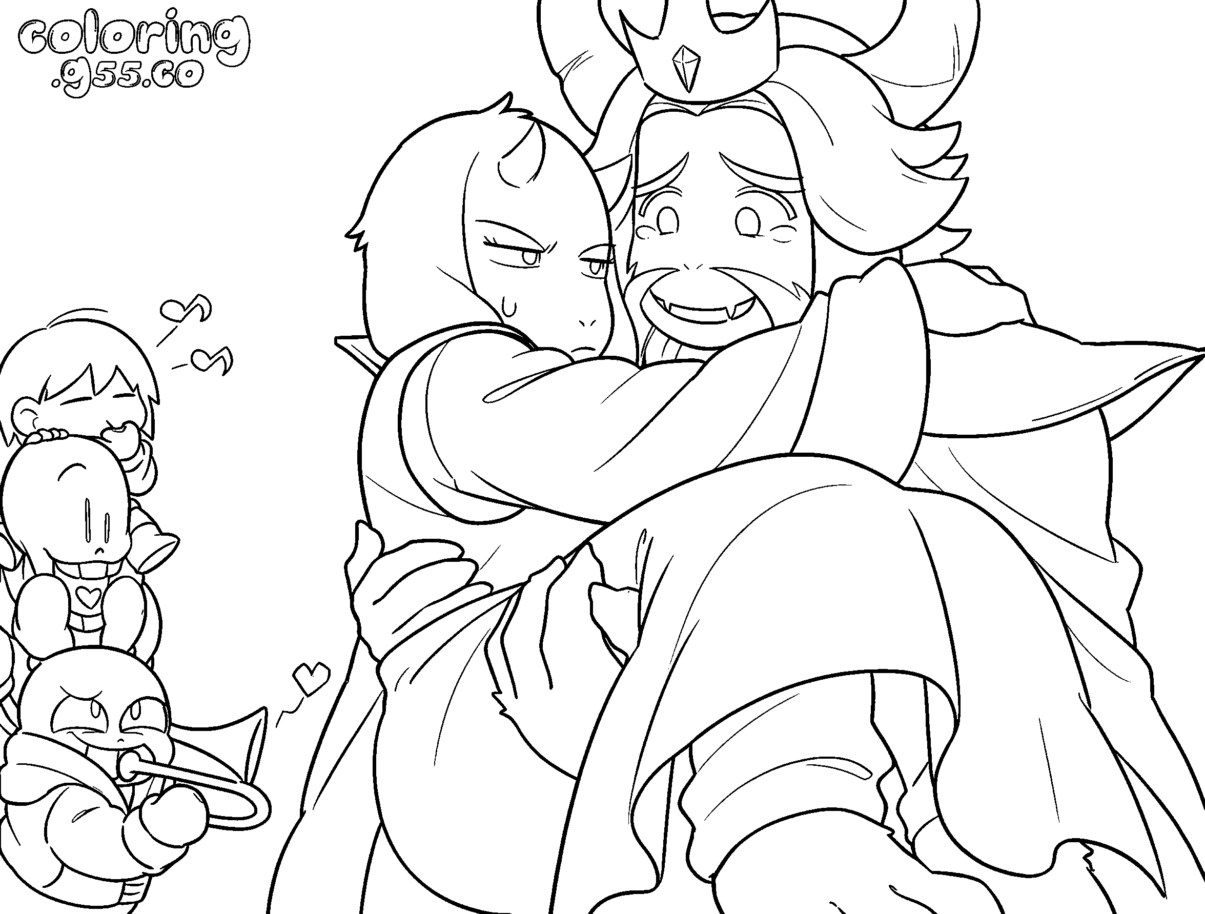 undertale asgore toriel hug line art