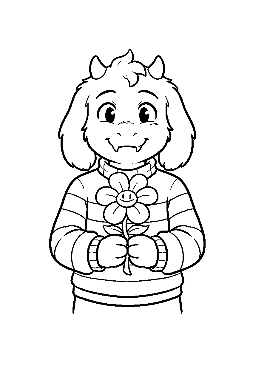 undertale asriel dreemurr holding a golden flower line art