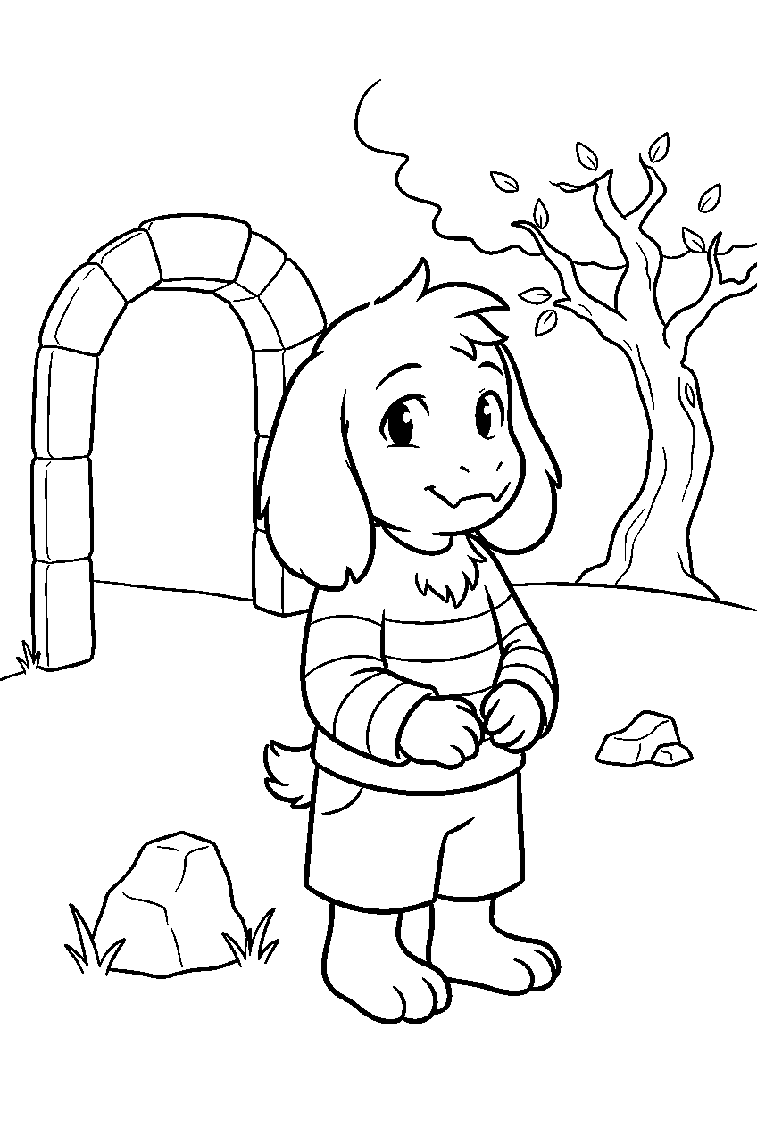 undertale asriel dreemurr standing near the ruins entrance line art
