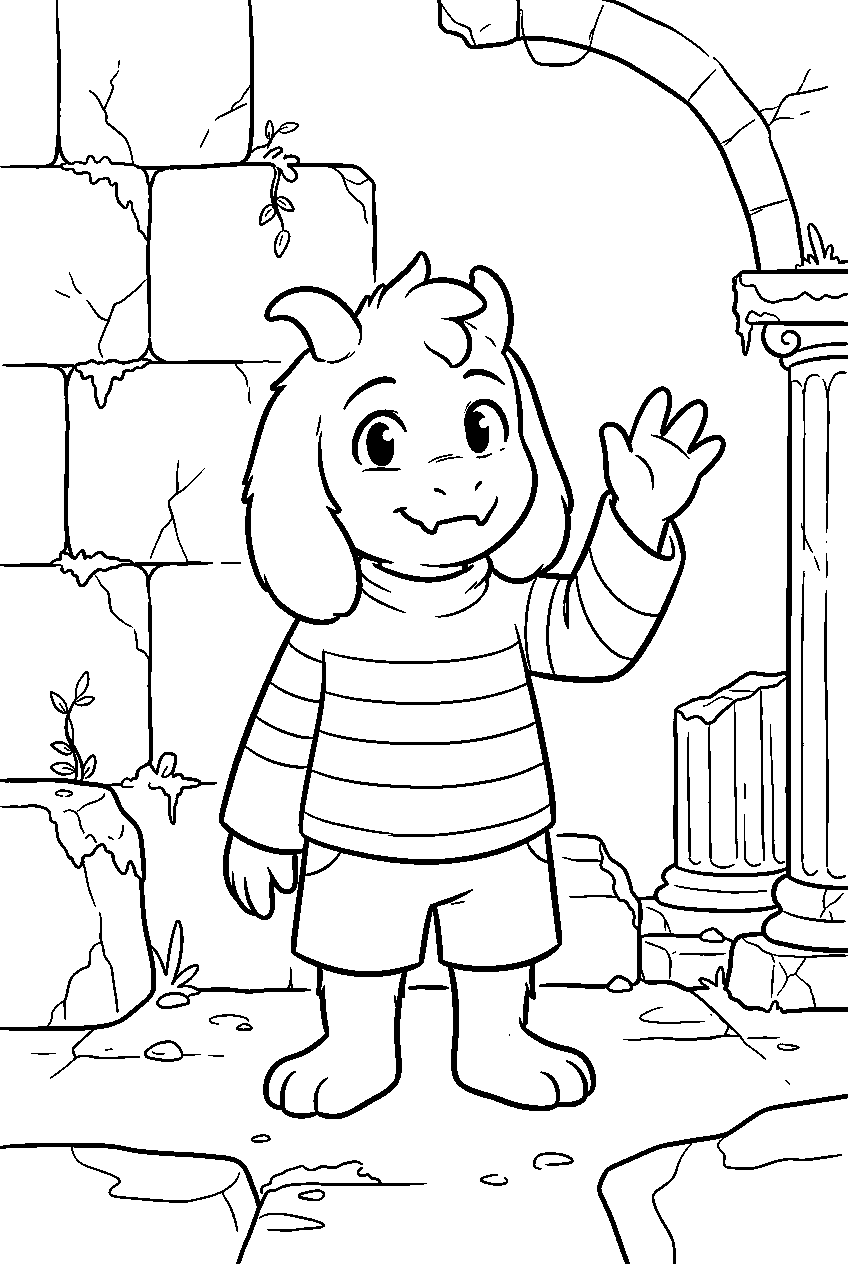undertale asriel dreemurr waving in the ruins line art
