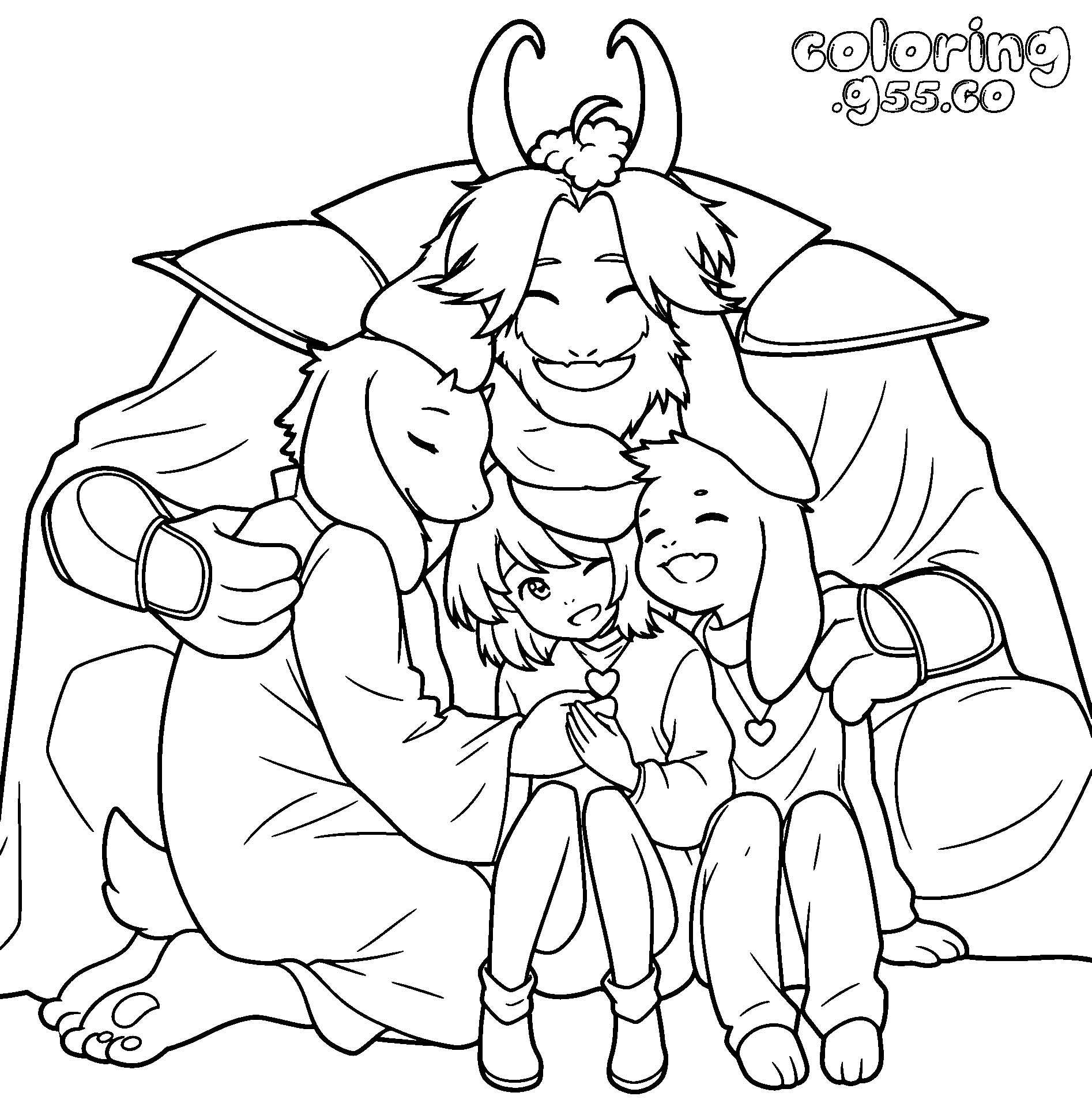 undertale dreemurr family hug line art