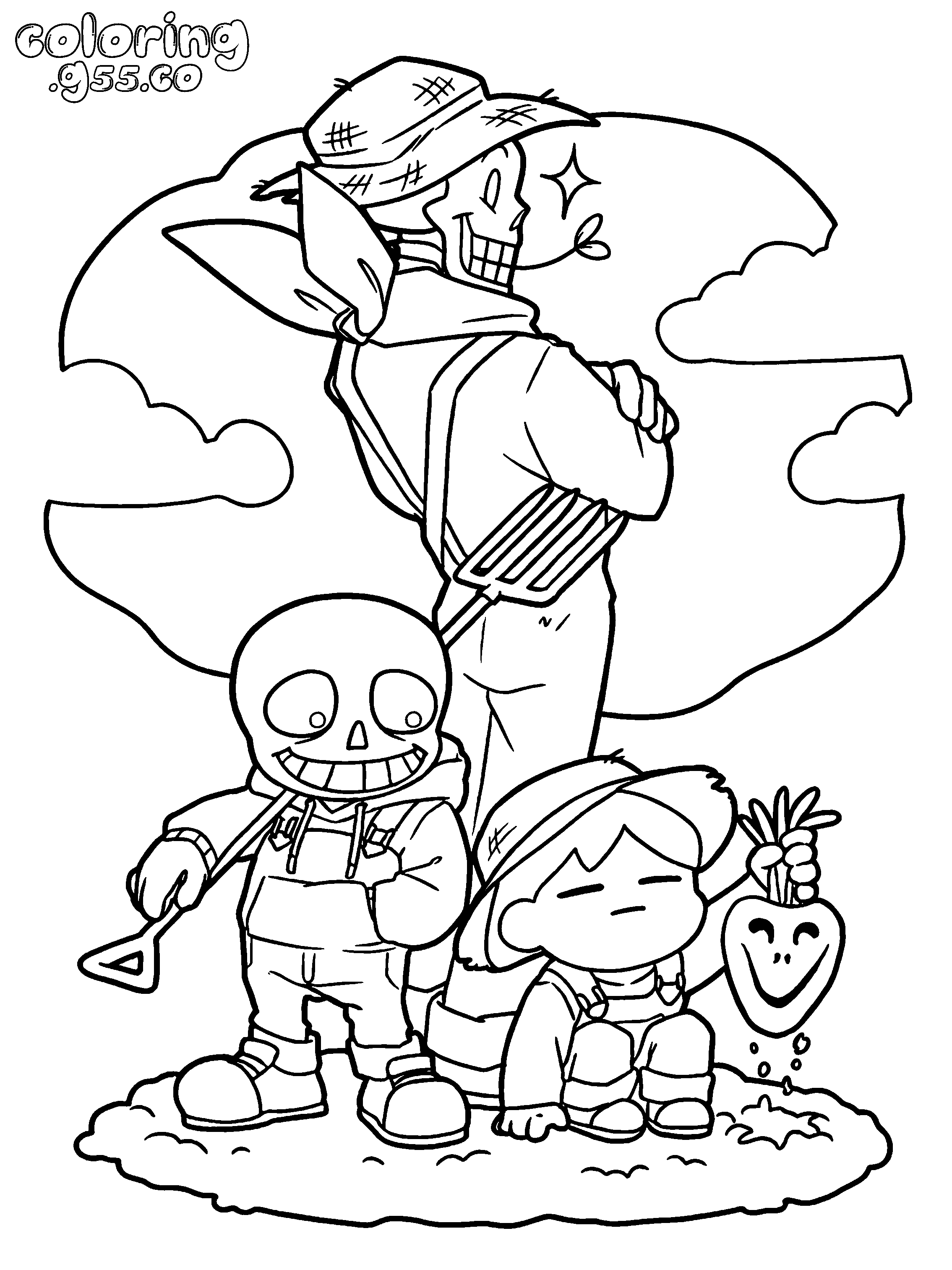 undertale farmer papyrus sans and frisk line art