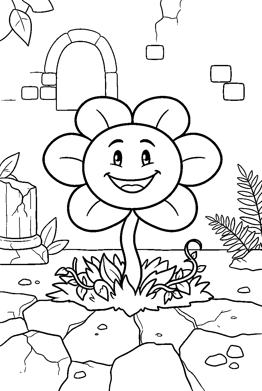undertale flowey smiling in the ruins line art