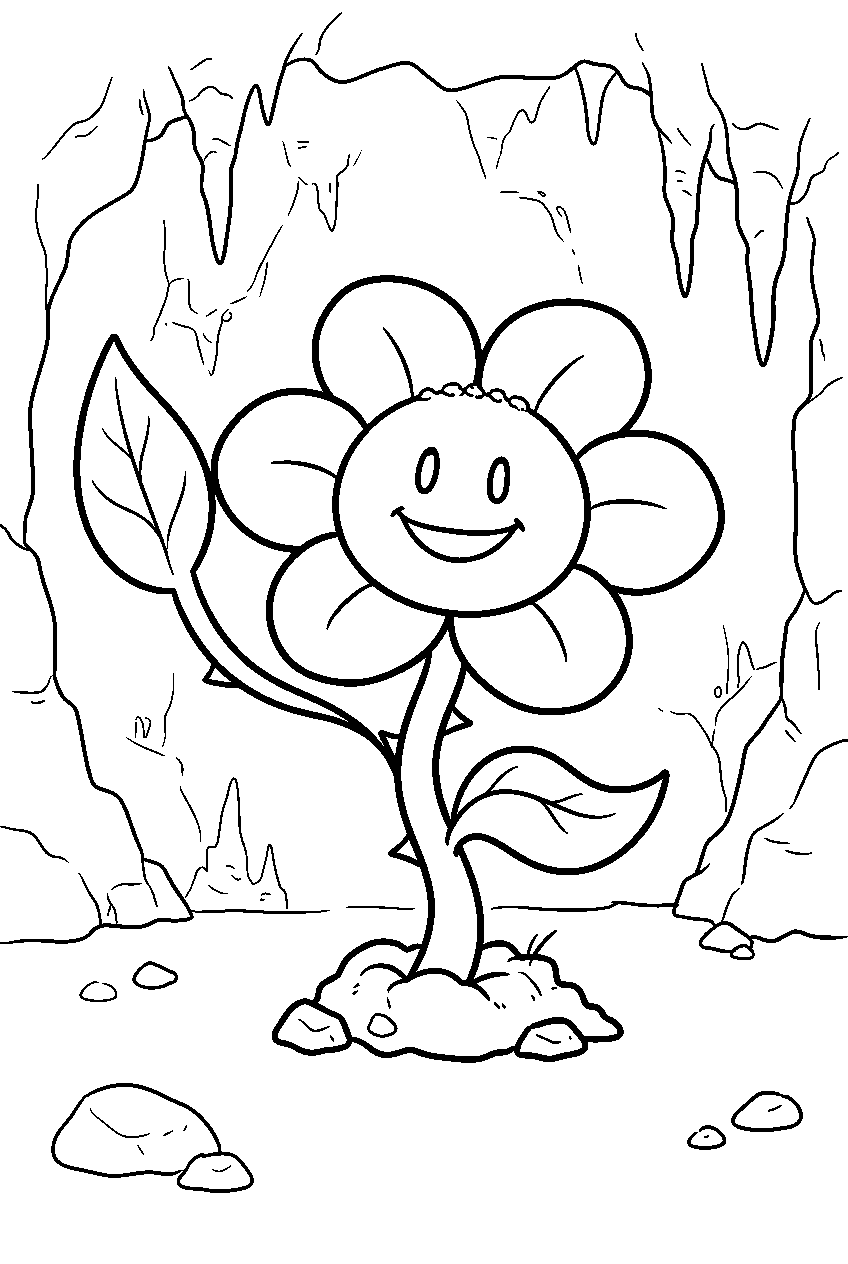 undertale flowey waving a leaf in the underground line art