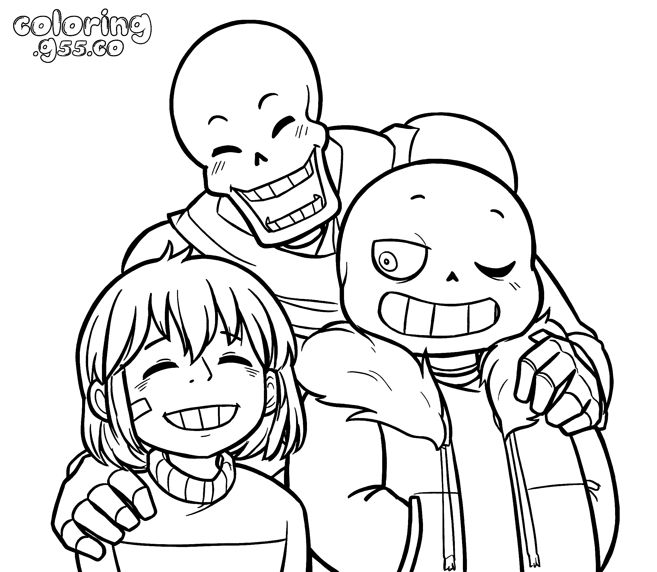 undertale frisk sans papyrus hug line art
