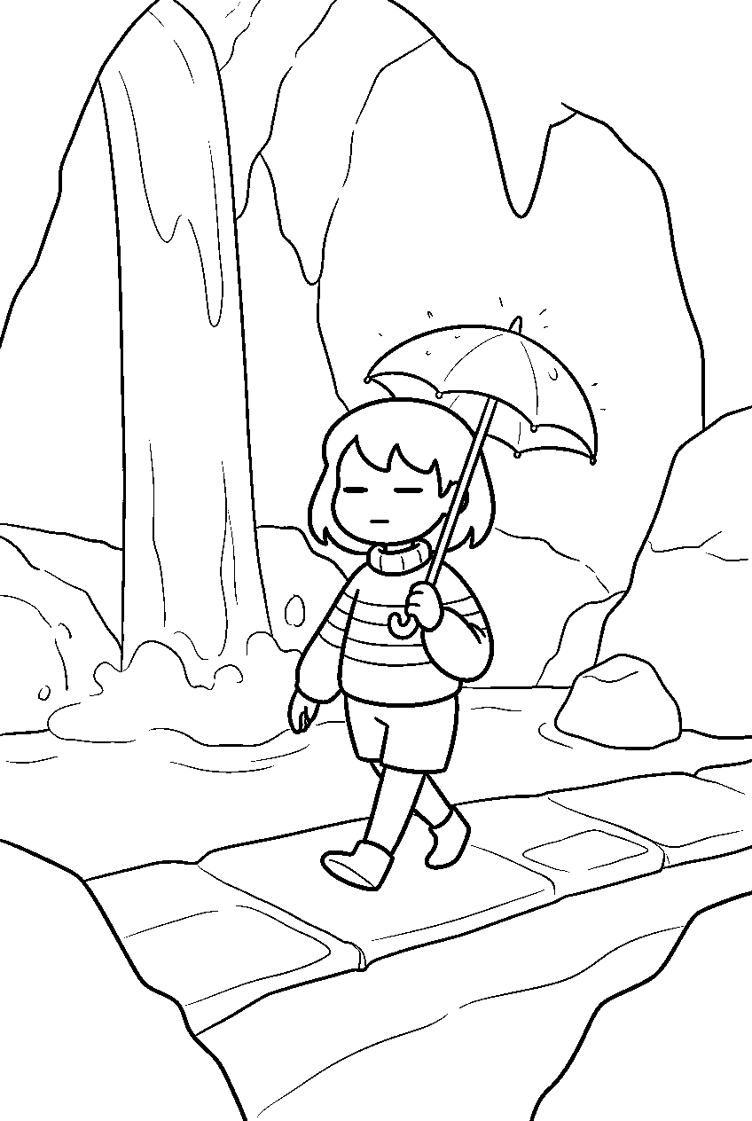 undertale frisk walking through waterfall line art