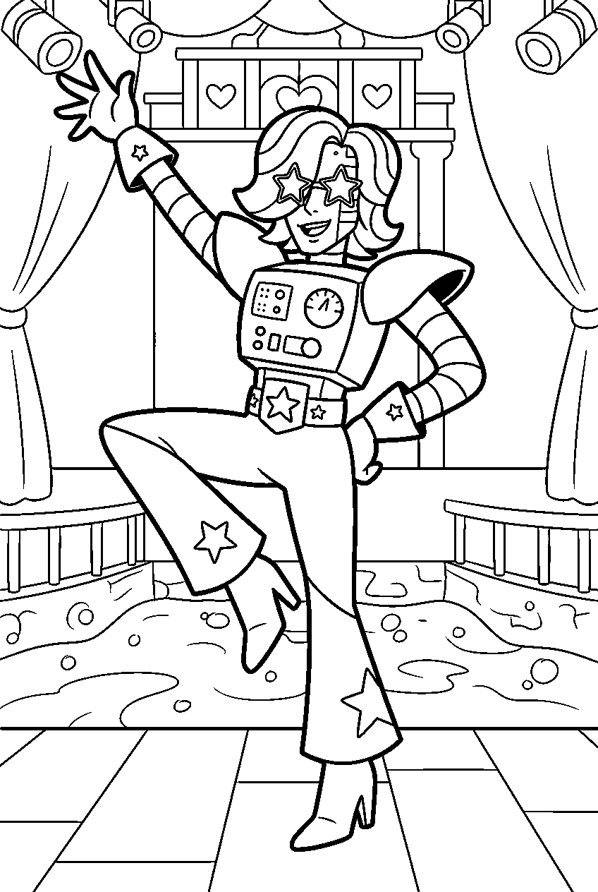 undertale mettaton posing on a hotland stage line art