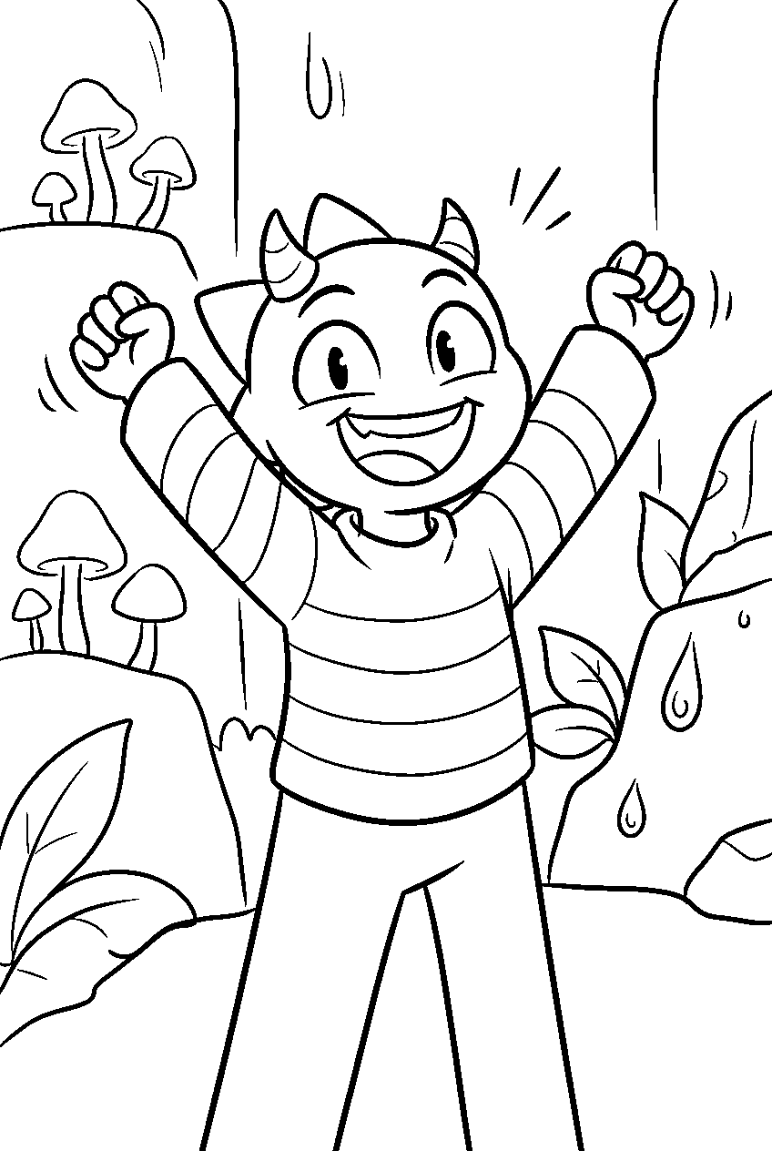 undertale monster kid cheering in waterfall line art