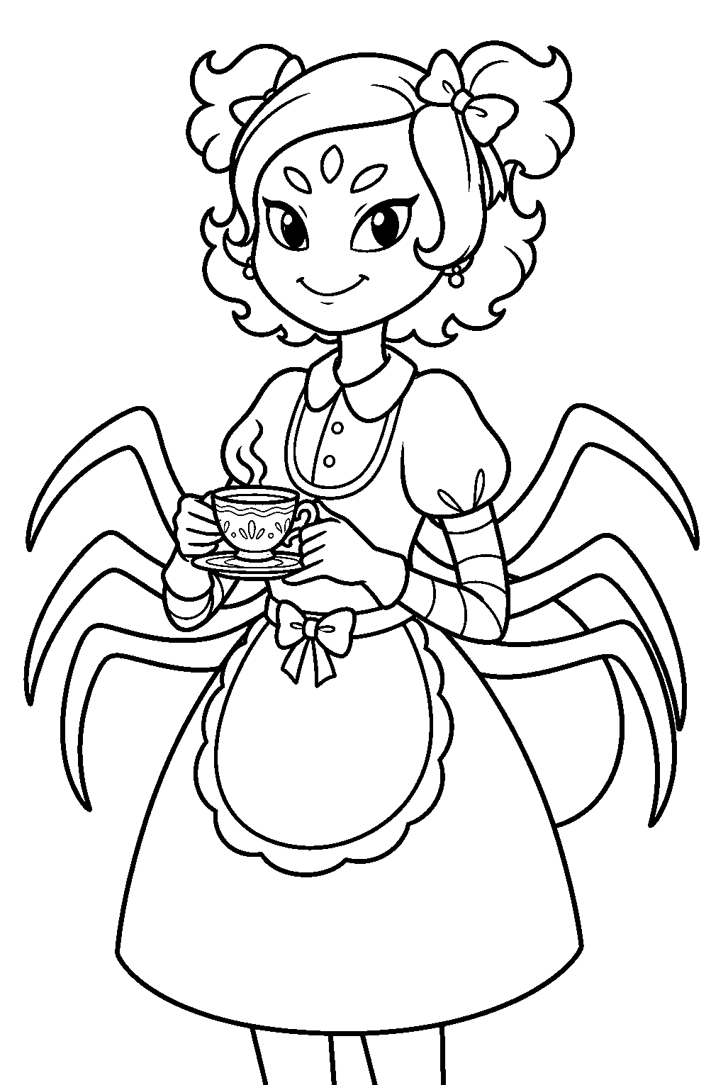 undertale muffet holding a tea cup line art