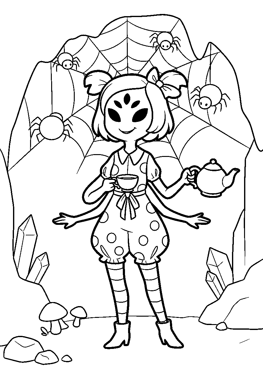 undertale muffet standing in her spider lair line art