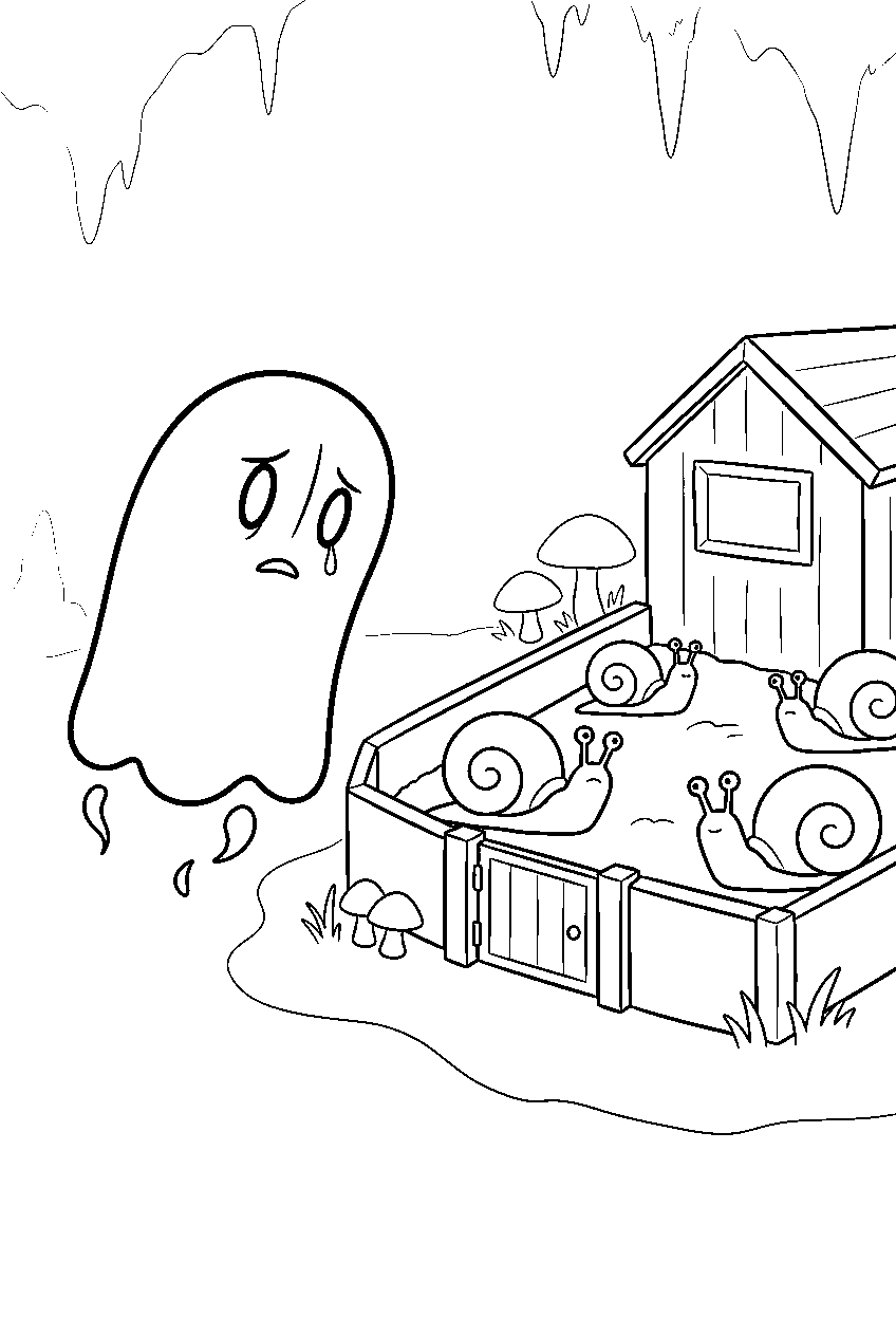 undertale napstablook floating beside the snail farm line art