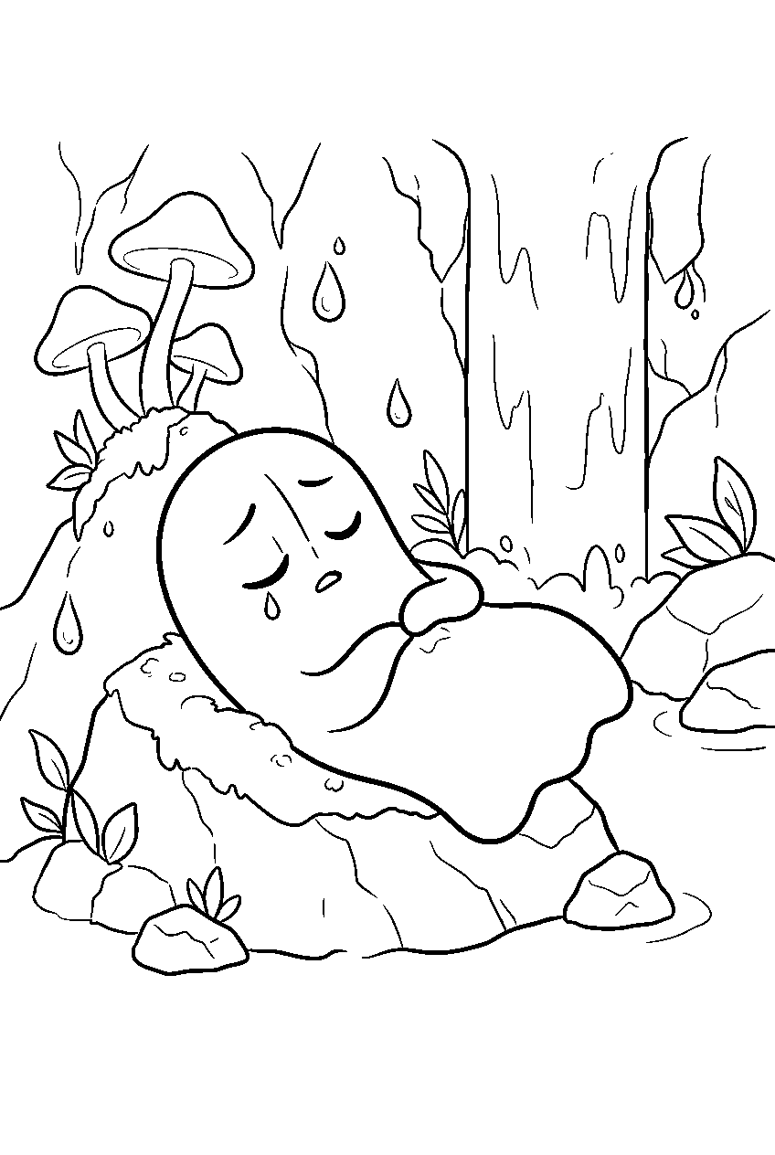 undertale napstablook resting in waterfall line art