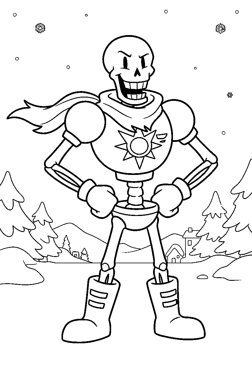 undertale papyrus standing proudly in snowdin line art