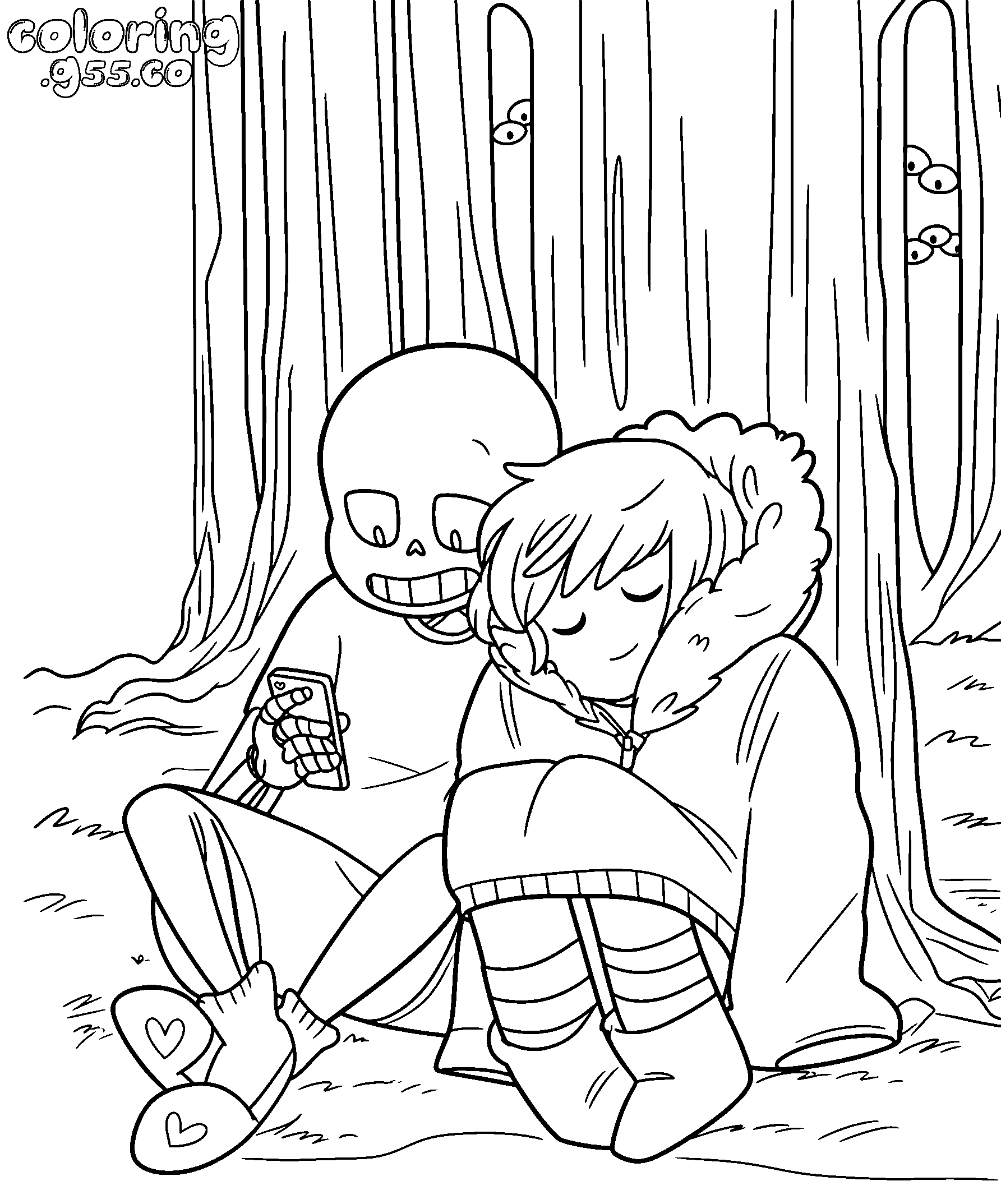 undertale sans and frisk forest line art