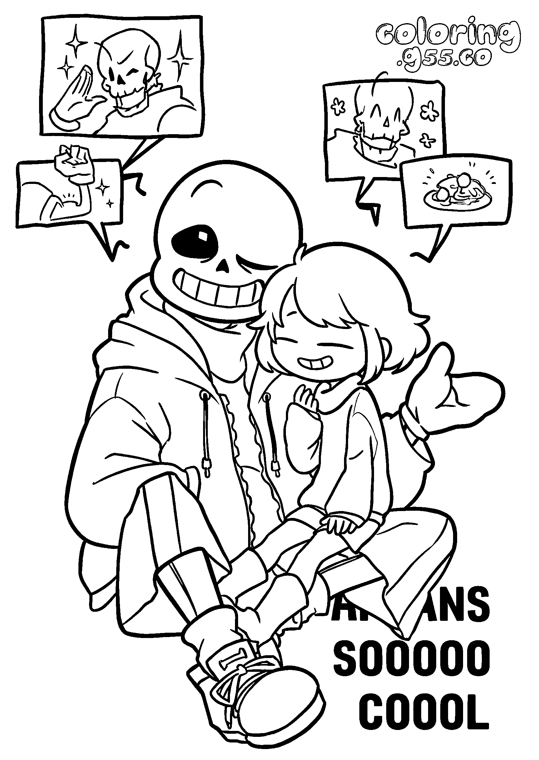 undertale sans and frisk hug line art