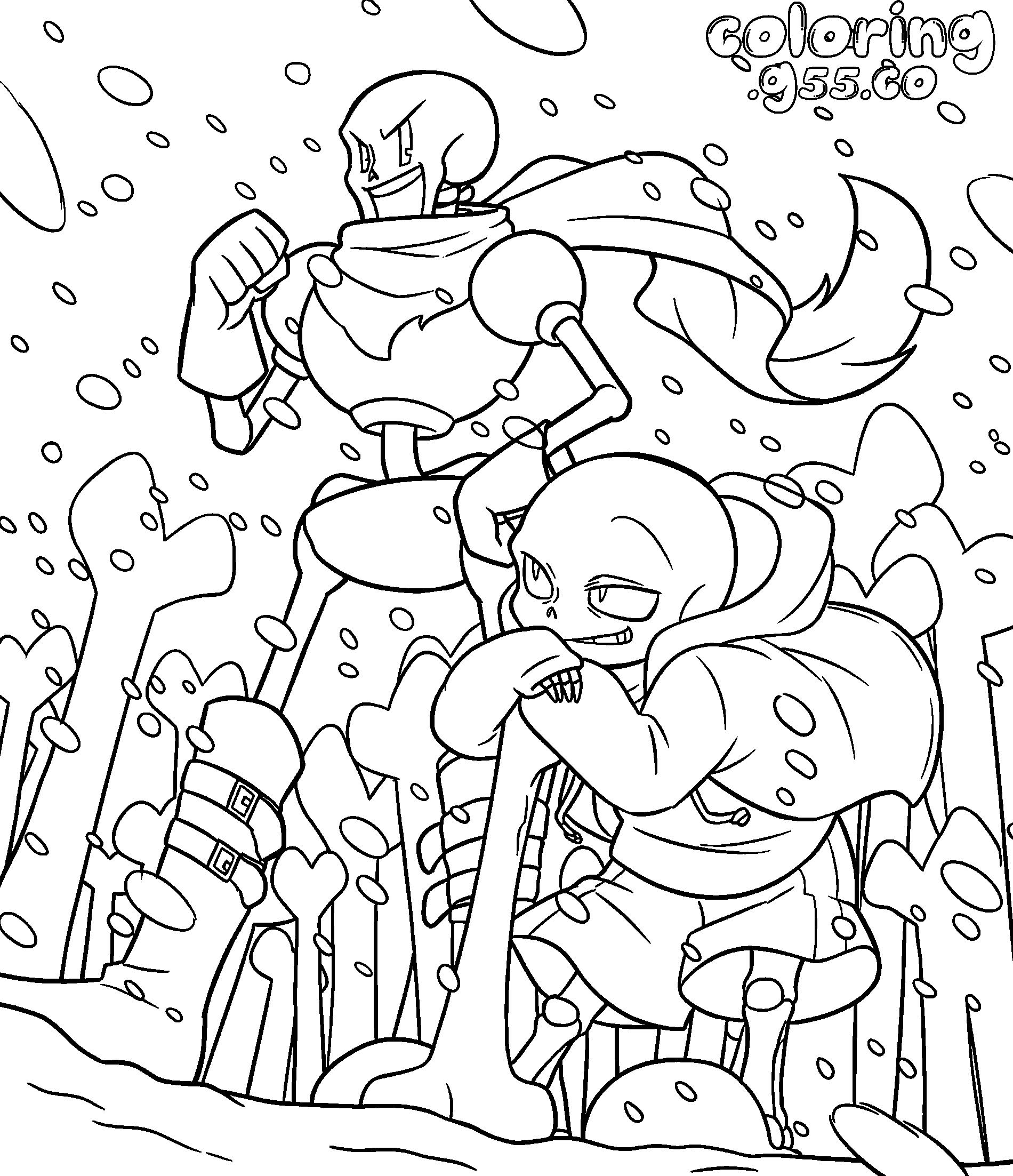 undertale sans and papyrus snow scene line art