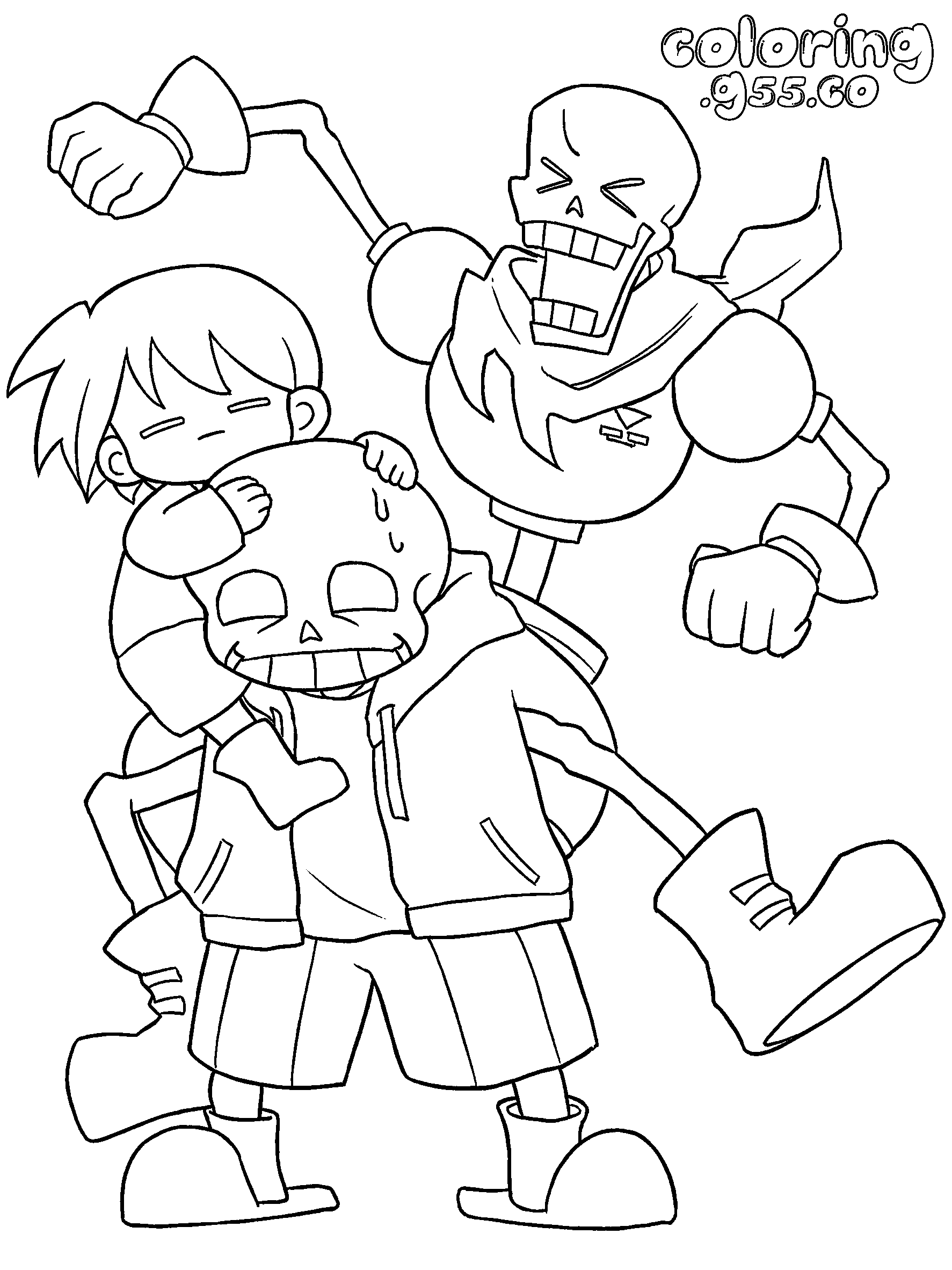 undertale sans frisk and papyrus line art