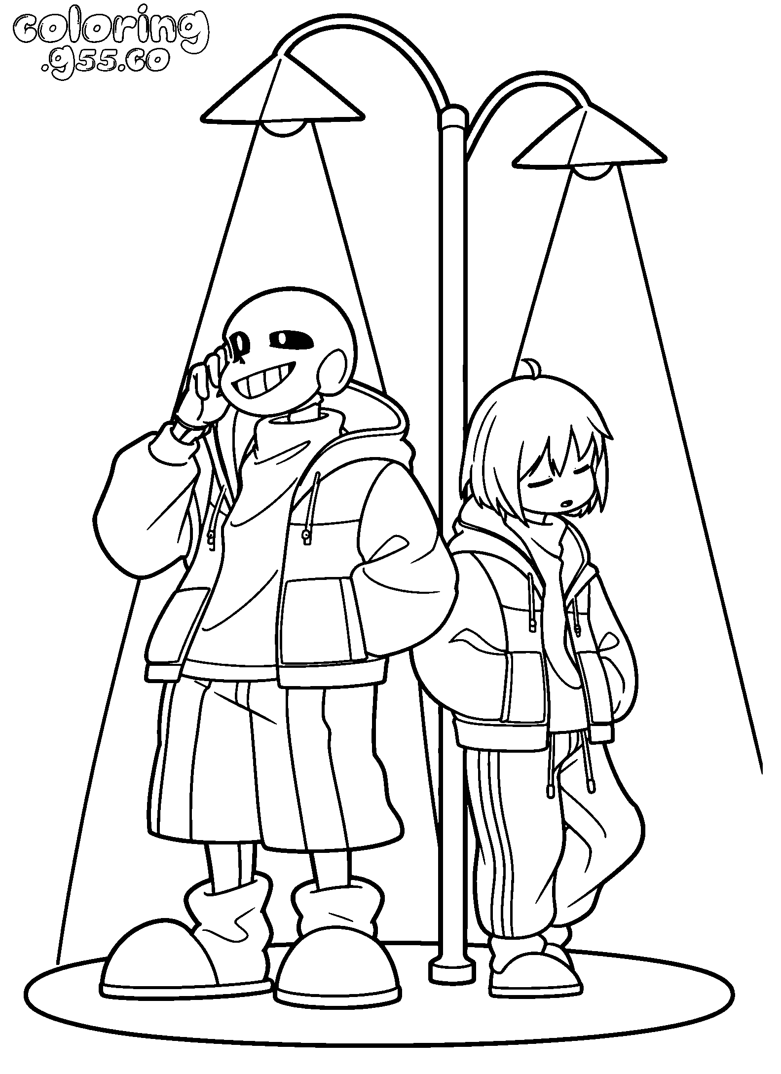 undertale sans frisk streetlamp line art