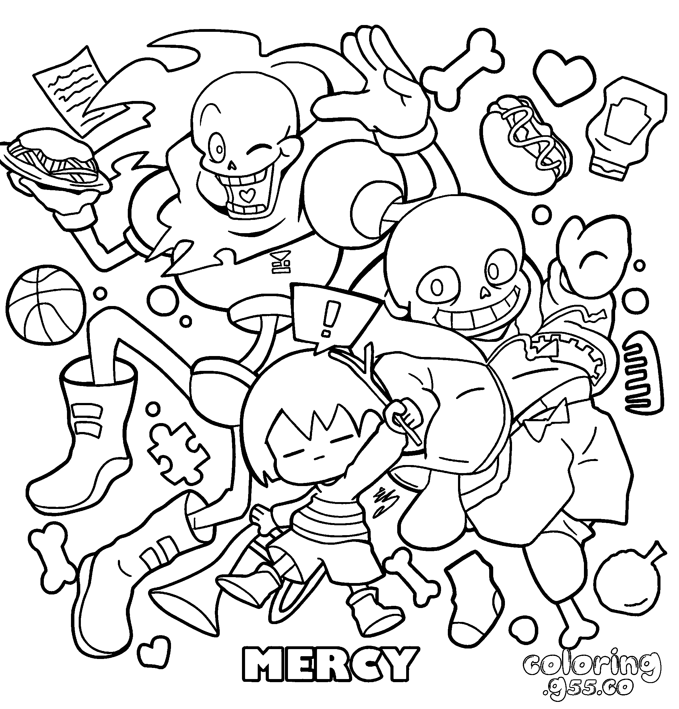 undertale sans papyrus frisk line art