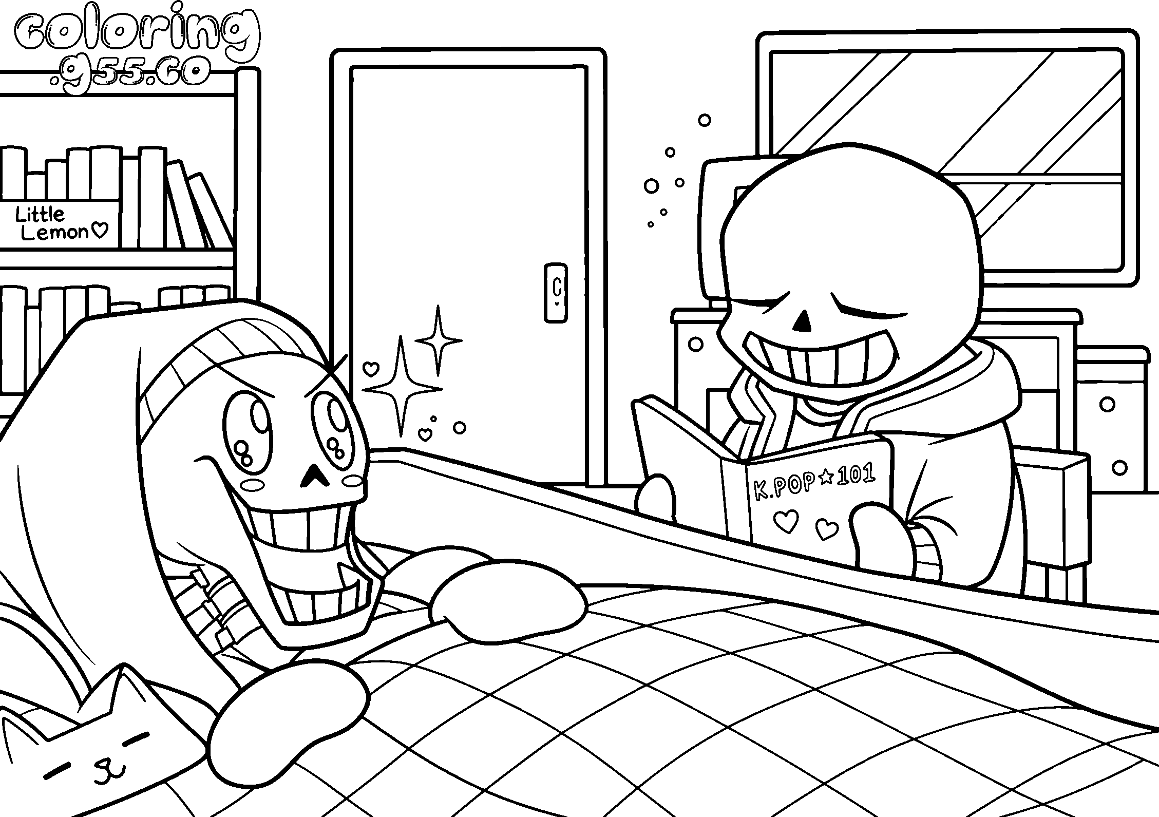 undertale sans reading to papyrus line art