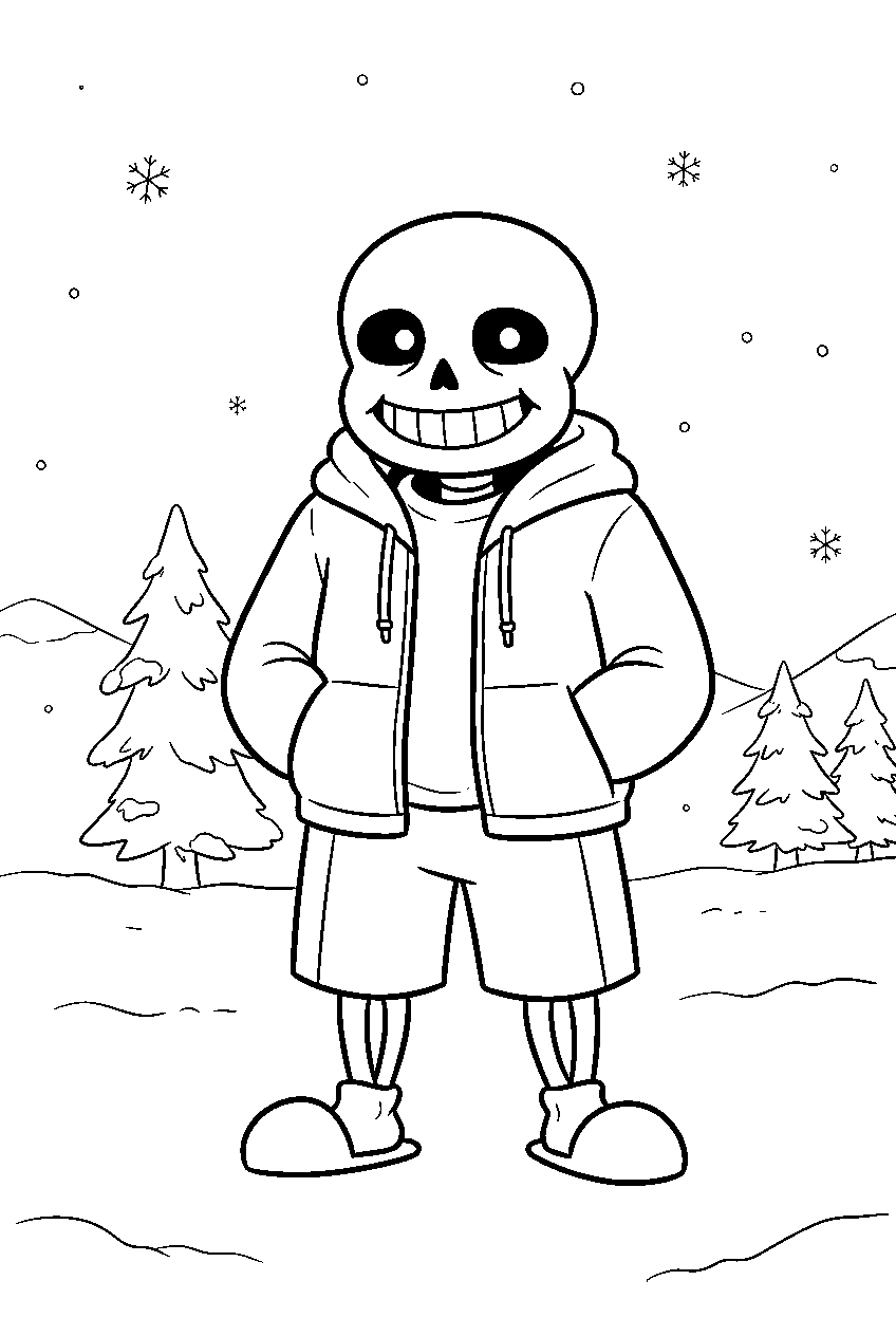 undertale sans standing in snowdin line art